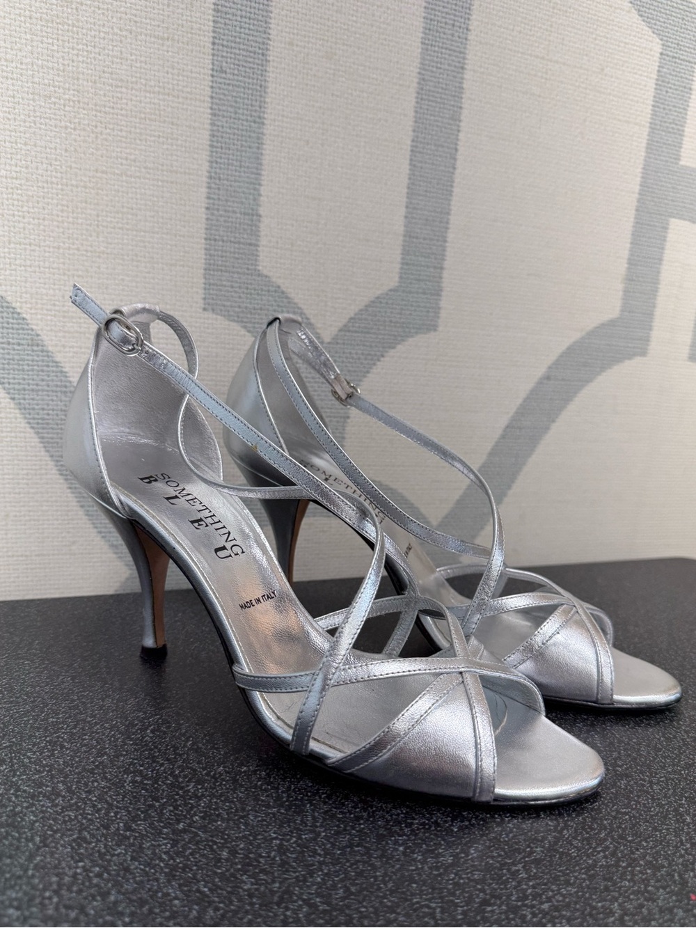 Something Bleu Silver Strappy Heels Made in Italy Size 8
